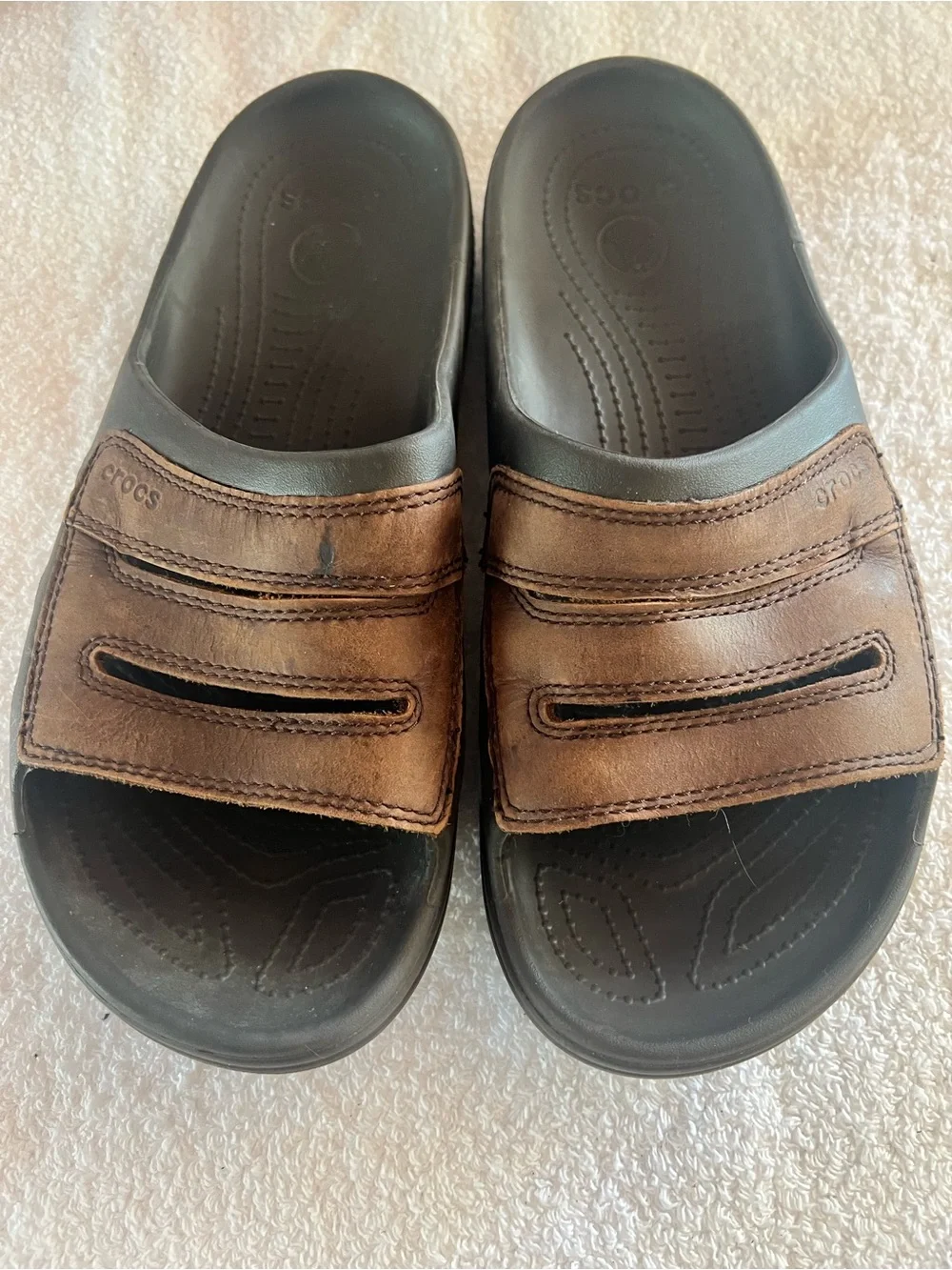 Crocs Brown Mens Slides On Sandals